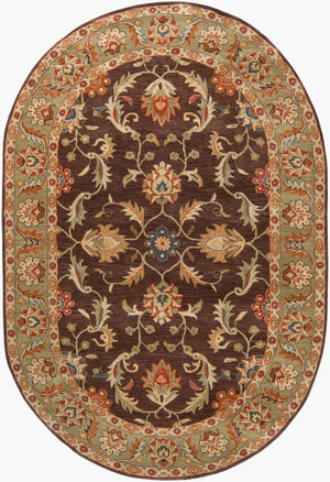 Livabliss Caesar Hand Tufted Wool Area Rug Traditional Pattern for Large Living Dining Spaces Dark Brown, Oli 6' x 9' Oval CAE1009-69OV