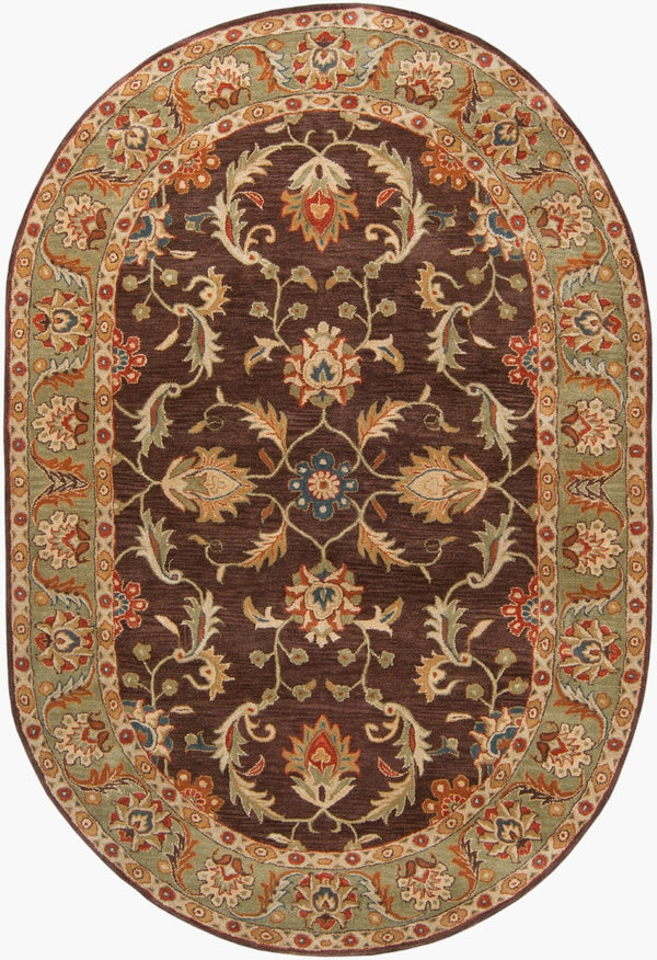 Livabliss Caesar Hand Tufted Wool Area Rug Traditional Pattern for Large Living Dining Spaces Dark Brown, Oli 6' x 9' Oval CAE1009-69OV