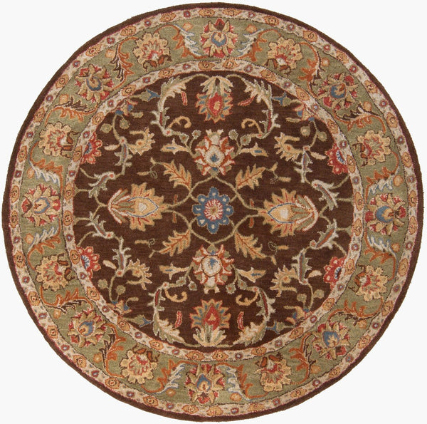 Livabliss Caesar Hand Tufted Wool Area Rug Traditional Pattern for Large Living Dining Spaces Dark Brown, Oli 9'9" x 9'9" Round CAE1009-99RD
