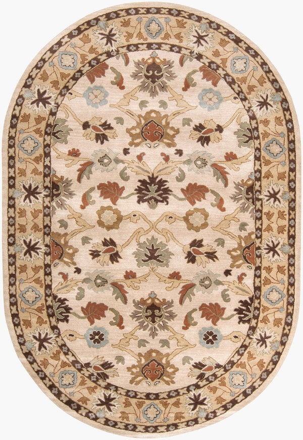 Livabliss Caesar Hand Tufted Wool Area Rug Traditional Pattern for Large Living Dining Rooms Light Beige, Ta 6' x 9' Oval CAE1010-69OV