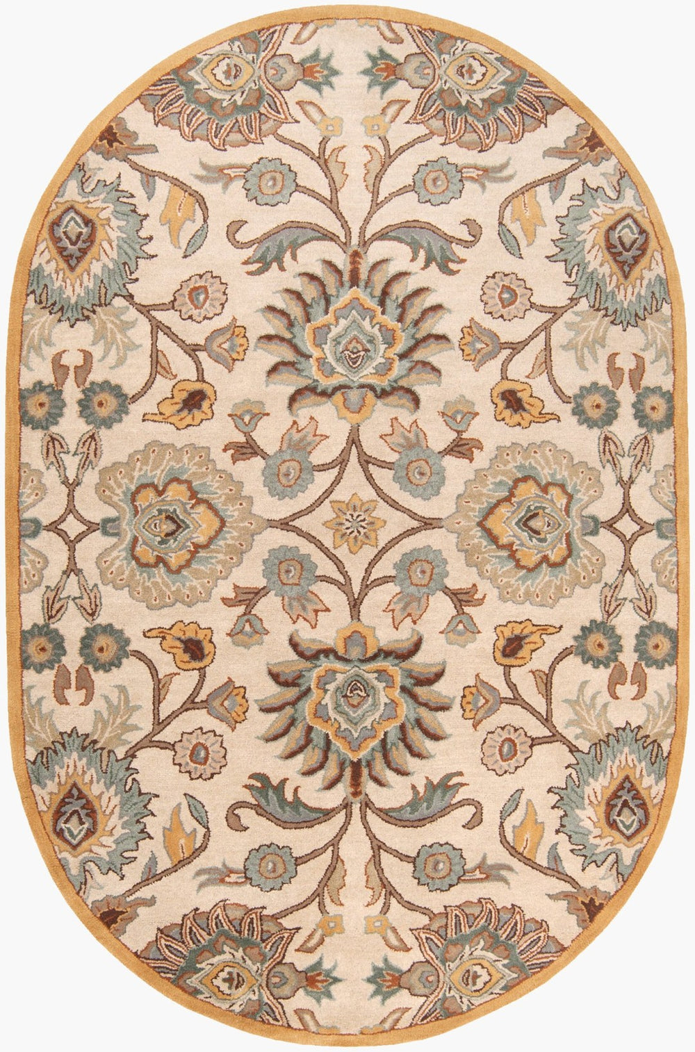 Livabliss Caesar Hand Tufted Wool Area Rug Traditional Pattern for Formal Living Dining Rooms Dark Brown, Med 6' x 9' Oval CAE1012-69OV