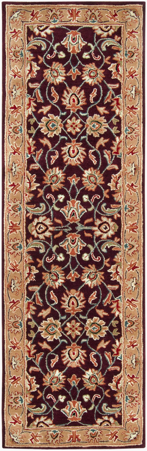 Livabliss Caesar Collection Hand Tufted Wool Area Rug Updated Traditional Pattern for Large Living Rooms Burgundy, Tan 3' x 12' CAE1024-312