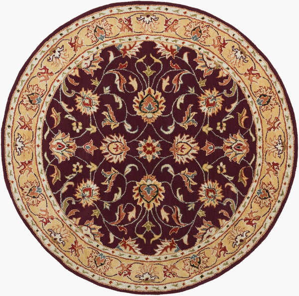 Livabliss Caesar Collection Hand Tufted Wool Area Rug Updated Traditional Pattern for Large Living Rooms Burgundy, Tan 4' x 4' Round CAE1024-4RD