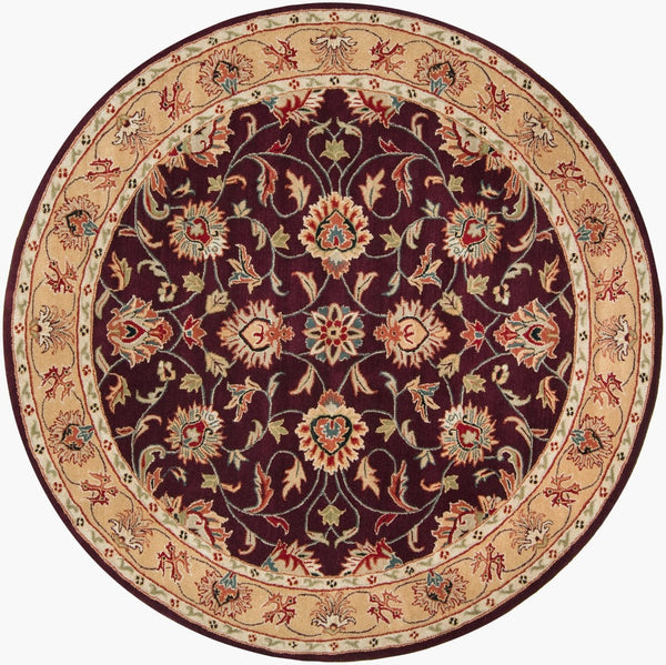 Livabliss Caesar Collection Hand Tufted Wool Area Rug Updated Traditional Pattern for Large Living Rooms Burgundy, Tan 8' x 8' Round CAE1024-8RD