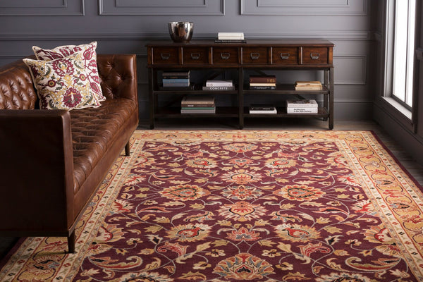 Livabliss Caesar Collection Hand Tufted Wool Area Rug Updated Traditional Pattern for Large Living Rooms Burgundy, Tan 4' x 4' Round CAE1024-4RD