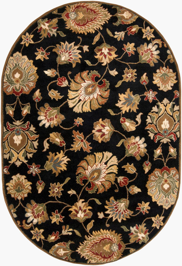 Livabliss Caesar Hand Tufted Wool Area Rug with Persian Inspired Motifs for Living Dining Rooms Black, Dark Bro 6' x 9' Oval CAE1027-69OV