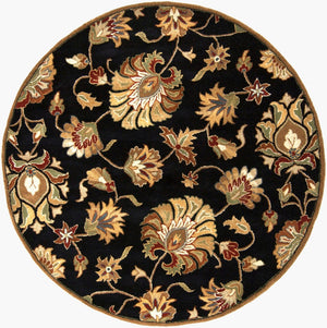 Livabliss Caesar Hand Tufted Wool Area Rug with Persian Inspired Motifs for Living Dining Rooms Black, Dark Bro 4' x 4' Round CAE1027-4RD