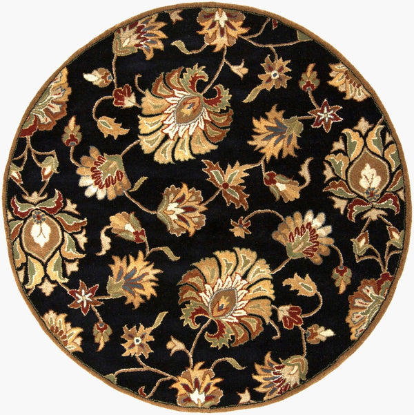 Livabliss Caesar Hand Tufted Wool Area Rug with Persian Inspired Motifs for Living Dining Rooms Black, Dark Bro 4' x 4' Round CAE1027-4RD