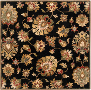 Livabliss Caesar Hand Tufted Wool Area Rug with Persian Inspired Motifs for Living Dining Rooms Black, Dark Bro 4' x 4' Square CAE1027-4SQ