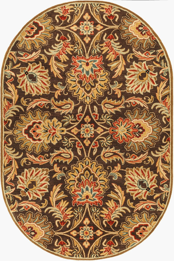 Livabliss Caesar Hand Tufted Wool Area Rug Traditional Pattern for Living and Dining Rooms Dark Brown, Bur 6' x 9' Oval CAE1028-69OV