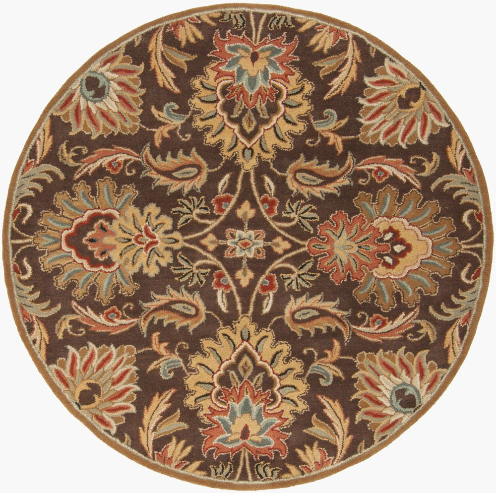 Livabliss Caesar Hand Tufted Wool Area Rug Traditional Pattern for Living and Dining Rooms Dark Brown, Bur 6' x 6' Round CAE1028-6RD