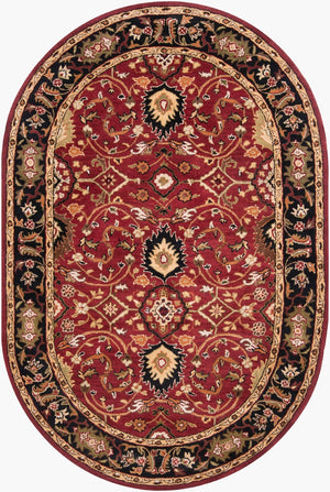 Livabliss Caesar Hand Tufted Wool Area Rug Traditional Pattern for Large Living Dining Rooms Burgandy, Black 6' x 9' Oval CAE1031-69OV