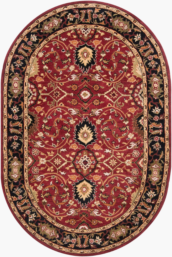 Livabliss Caesar Hand Tufted Wool Area Rug Traditional Pattern for Large Living Dining Rooms Burgandy, Black 6' x 9' Oval CAE1031-69OV
