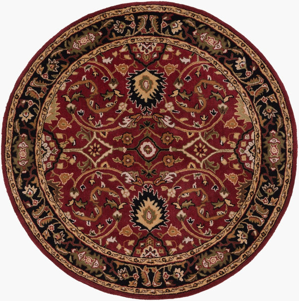 Livabliss Caesar Hand Tufted Wool Area Rug Traditional Pattern for Large Living Dining Rooms Burgandy, Black 6' x 6' Round CAE1031-6RD