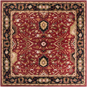 Livabliss Caesar Hand Tufted Wool Area Rug Traditional Pattern for Large Living Dining Rooms Burgandy, Black 6' x 6' Square CAE1031-6SQ