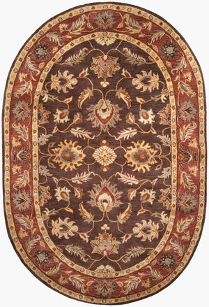 Livabliss Caesar Hand Tufted Wool Area Rug Traditional Pattern for Formal Living Dining Spaces Dark Brown, Rus 6' x 9' Oval CAE1036-69OV