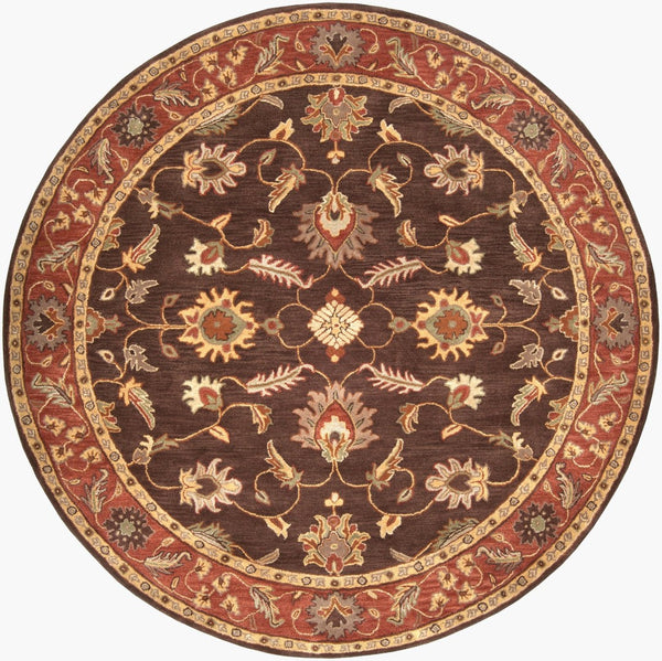 Livabliss Caesar Hand Tufted Wool Area Rug Traditional Pattern for Formal Living Dining Spaces Dark Brown, Rus 8' x 8' Round CAE1036-8RD