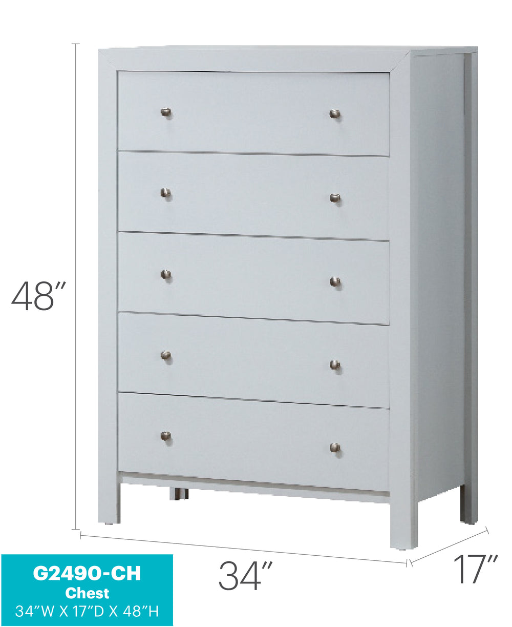 English Elm Burlington Elegant Five-Drawer Chest with Dovetail Drawers and Nickel Hardware, Durable Wood Veneer Storage White 37 L x 60 W x 19 H B078118342