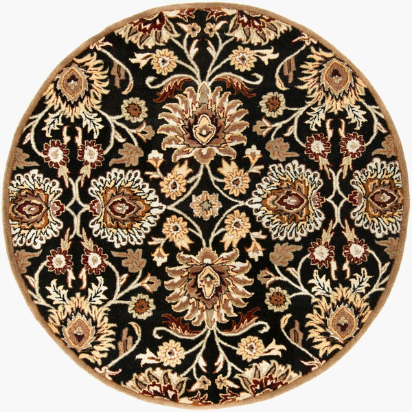 Livabliss Caesar Hand Tufted Wool Area Rug Traditional Pattern for Living or Dining Rooms Black, Brown 4' x 4' Round CAE1053-4RD