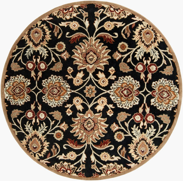 Livabliss Caesar Hand Tufted Wool Area Rug Traditional Pattern for Living or Dining Rooms Black, Brown 8' x 8' Round CAE1053-8RD