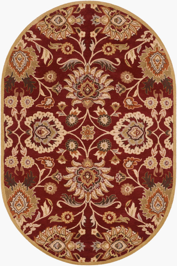 Livabliss Caesar Hand Tufted Wool Area Rug Traditional Pattern for Living Dining Room Decor Dark Red, Musta 6' x 9' Oval CAE1061-69OV