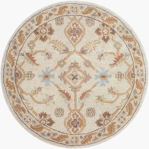 Livabliss Caesar Hand Tufted Wool Area Rug Traditional Pattern for Large Living Dining Rooms Dusty Sage, Tan 4' x 4' Round CAE1084-4RD