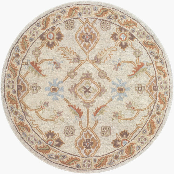 Livabliss Caesar Hand Tufted Wool Area Rug Traditional Pattern for Large Living Dining Rooms Dusty Sage, Tan 4' x 4' Round CAE1084-4RD