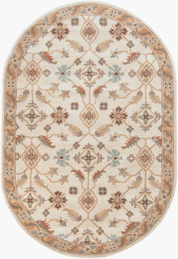 Livabliss Caesar Hand Tufted Wool Area Rug Traditional Pattern for Large Living Dining Rooms Dusty Sage, Tan 6' x 9' Oval CAE1084-69OV
