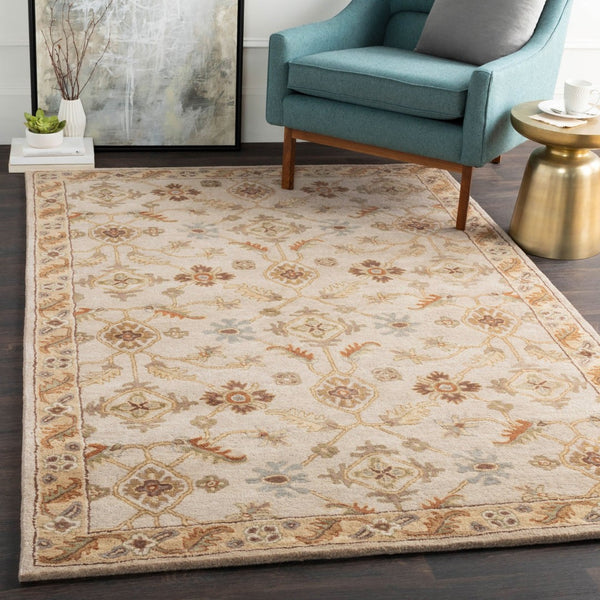 Livabliss Caesar Hand Tufted Wool Area Rug Traditional Pattern for Large Living Dining Rooms Dusty Sage, Tan 7'6" x 9'6" CAE1084-7696