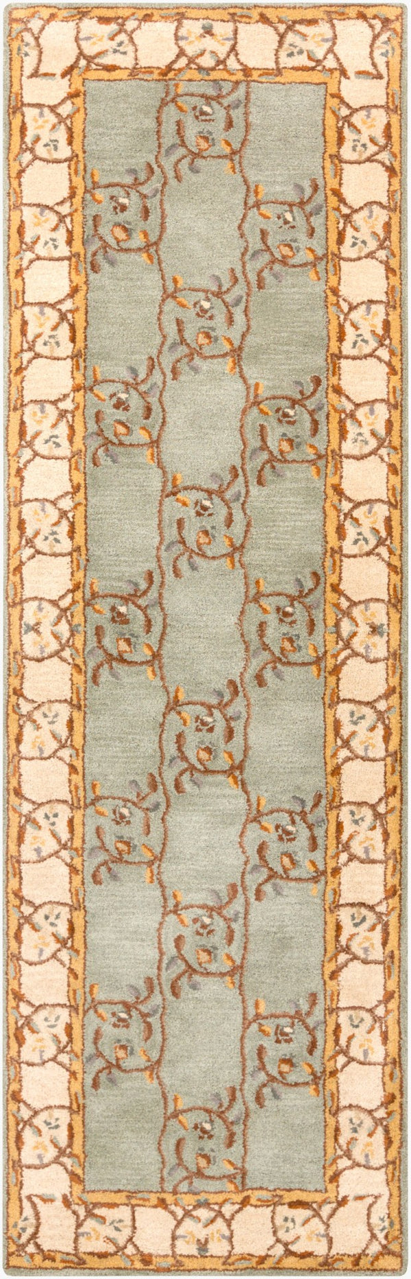 Livabliss Caesar Collection Hand Tufted Wool Area Rug Traditional Pattern for Large Living Spaces Sage, Beige 2'6" x 8' CAE1100-268