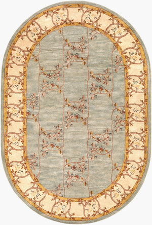 Livabliss Caesar Collection Hand Tufted Wool Area Rug Traditional Pattern for Large Living Spaces Sage, Beige 6' x 9' Oval CAE1100-69OV