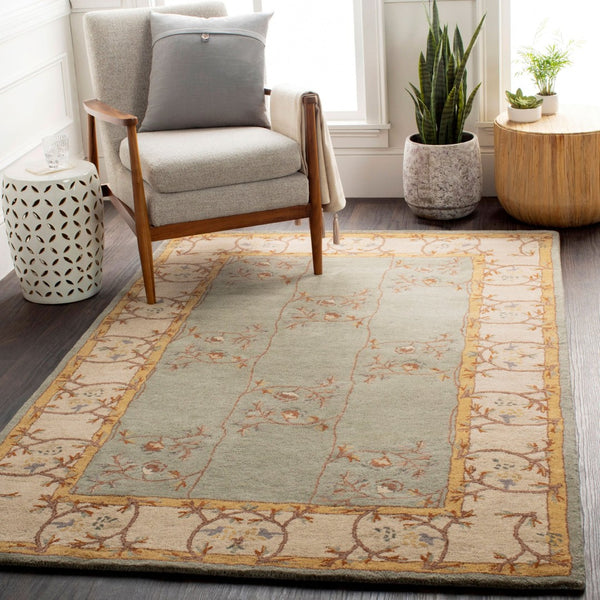 Livabliss Caesar Collection Hand Tufted Wool Area Rug Traditional Pattern for Large Living Spaces Sage, Beige 5' x 8' CAE1100-58