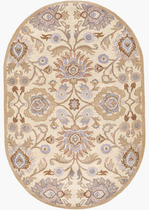 Livabliss Caesar Hand Tufted Wool Area Rug Artisan Crafted Medallion Pattern for Formal Living Rooms Ivory, Taupe 6' x 9' Oval CAE1109-69OV