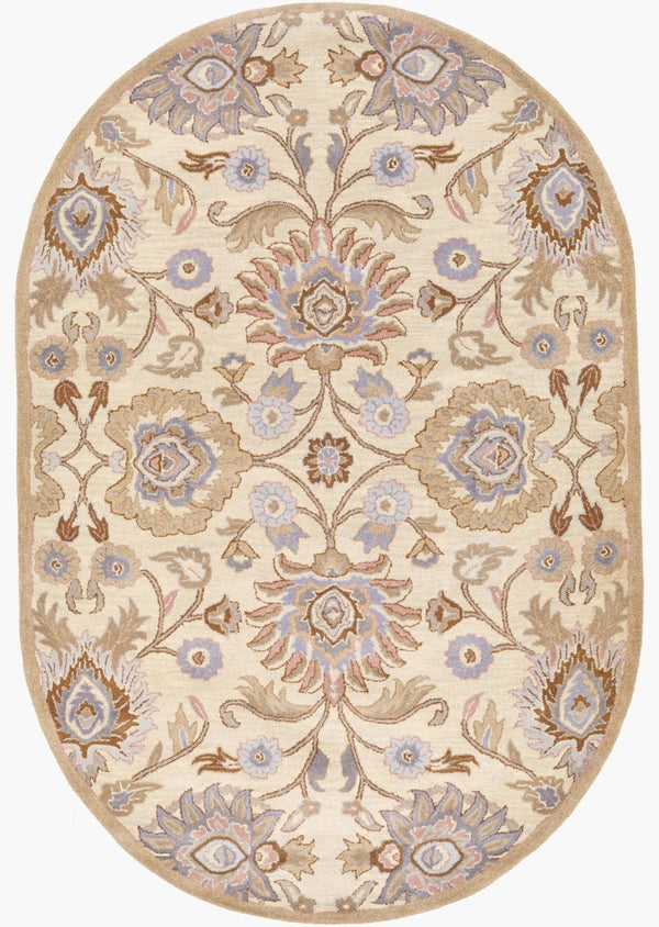 Livabliss Caesar Hand Tufted Wool Area Rug Artisan Crafted Medallion Pattern for Formal Living Rooms Ivory, Taupe 6' x 9' Oval CAE1109-69OV