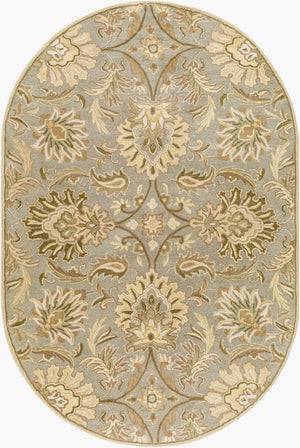 Livabliss Caesar Hand Tufted Wool Area Rug Traditional Motif for Living Room or Dining Space Gray, White 6' x 9' Oval CAE1111-69OV