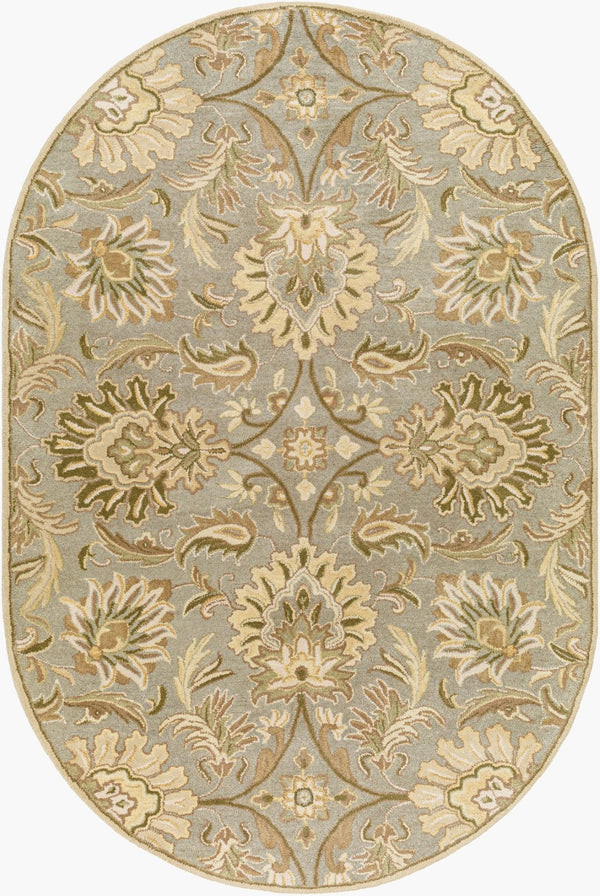 Livabliss Caesar Hand Tufted Wool Area Rug Traditional Motif for Living Room or Dining Space Gray, White 6' x 9' Oval CAE1111-69OV
