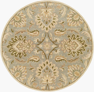 Livabliss Caesar Hand Tufted Wool Area Rug Traditional Motif for Living Room or Dining Space Gray, White 4' x 4' Round CAE1111-4RD
