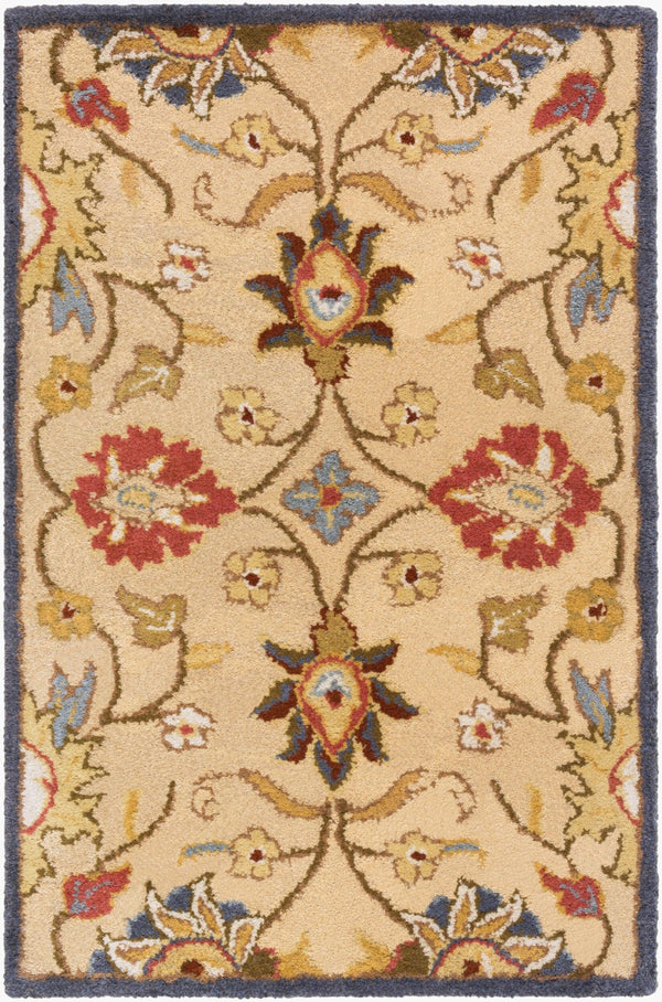 Livabliss Caesar Handmade Wool Area Rug Traditional Pattern for Large Living Dining Spaces Tan, Blue 2' x 3' CAE1116-23