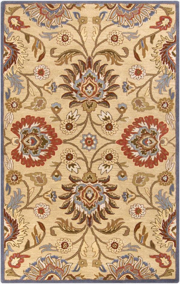 Livabliss Caesar Handmade Wool Area Rug Traditional Pattern for Large Living Dining Spaces Tan, Blue 5' x 8' CAE1116-58