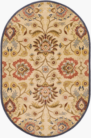 Livabliss Caesar Handmade Wool Area Rug Traditional Pattern for Large Living Dining Spaces Tan, Blue 6' x 9' Oval CAE1116-69OV