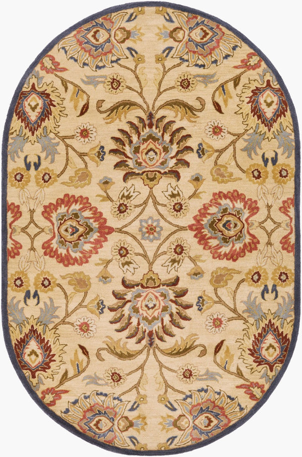 Livabliss Caesar Handmade Wool Area Rug Traditional Pattern for Large Living Dining Spaces Tan, Blue 6' x 9' Oval CAE1116-69OV