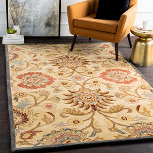 Livabliss Caesar Handmade Wool Area Rug Traditional Pattern for Large Living Dining Spaces Tan, Blue 6' x 6' Square CAE1116-6SQ