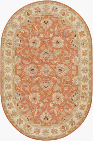 Livabliss Caesar Hand Tufted Wool Area Rug with Traditional Pattern for Living and Dining Rooms Rust, Taupe 6' x 9' Oval CAE1124-69OV