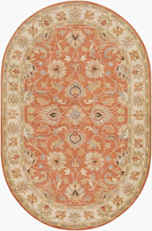 Livabliss Caesar Hand Tufted Wool Area Rug with Traditional Pattern for Living and Dining Rooms Rust, Taupe 6' x 9' Oval CAE1124-69OV