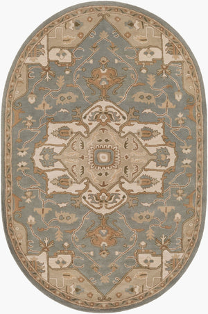 Livabliss Caesar Hand Tufted Wool Area Rug Traditional Motif for Living Dining Formal Spaces Medium Gray, Be 6' x 9' Oval CAE1144-69OV