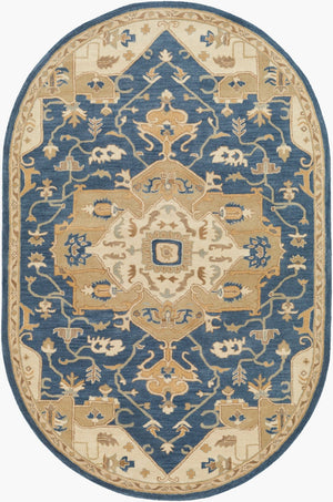 Livabliss Caesar Hand Tufted Wool Area Rug Intricate Traditional Pattern for Living Room Floors Ink Blue, Light 6' x 9' Oval CAE1145-69OV