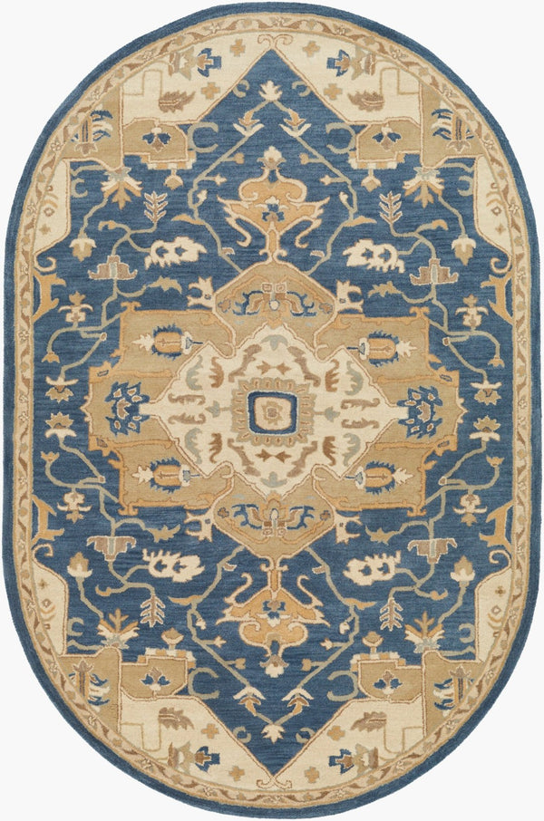 Livabliss Caesar Hand Tufted Wool Area Rug Intricate Traditional Pattern for Living Room Floors Ink Blue, Light 6' x 9' Oval CAE1145-69OV
