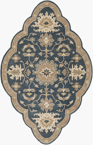 Livabliss Caesar Hand Tufted Wool Area Rug Traditional Style for Living Room or Dining Space Navy, Brown 5' x 8' Specialty CAE1154-58SH
