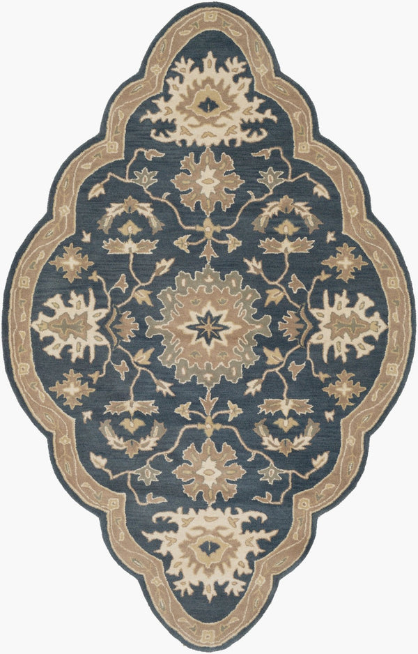 Livabliss Caesar Hand Tufted Wool Area Rug Traditional Style for Living Room or Dining Space Navy, Brown 5' x 8' Specialty CAE1154-58SH