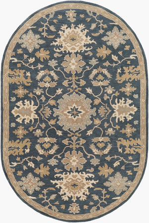 Livabliss Caesar Hand Tufted Wool Area Rug Traditional Style for Living Room or Dining Space Navy, Brown 6' x 9' Oval CAE1154-69OV